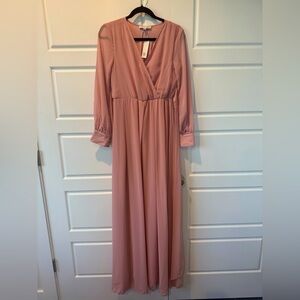 NWT Baltic Born Blush Pink Lydia VNeck Long Sleeve Maxi Dress Women Size Small